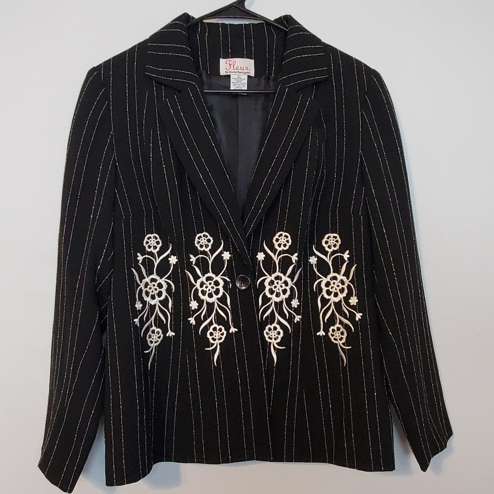 Black Striped and Floral Blazer Size 8 NWT